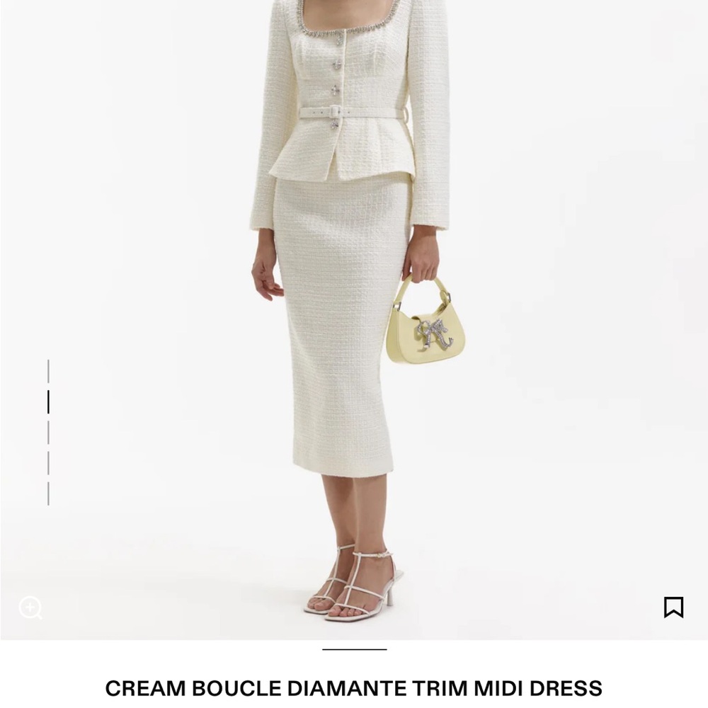 Self-Portrait Boucle Diamanté Trim Midi Dress